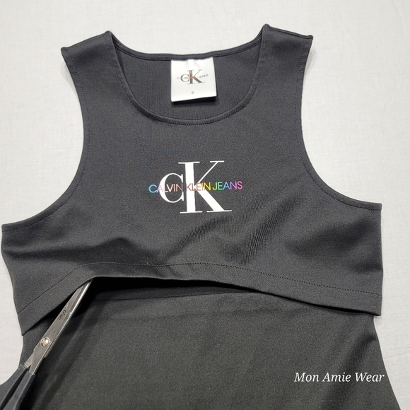 Calvin Klein Jeans PRIDE MILANO Under Bust Cut-Out Jersey Dress Size Small Black - Picture 3 of 5